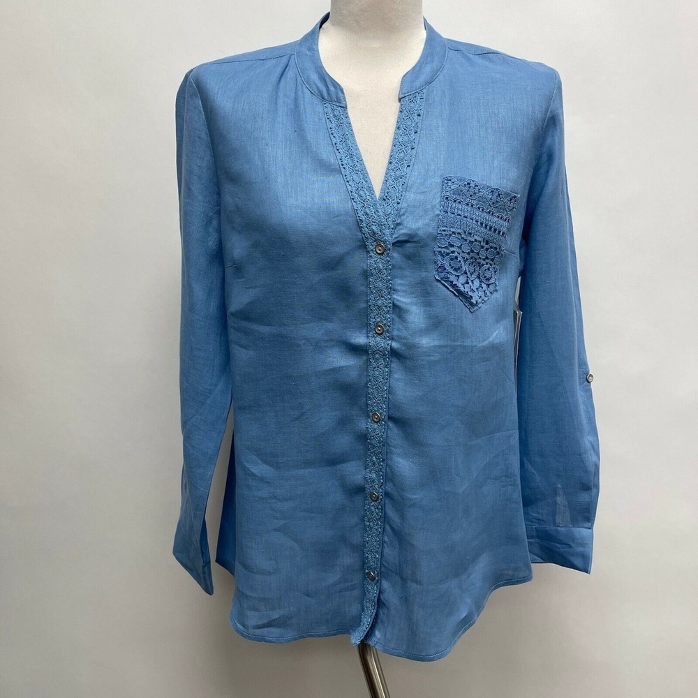 Nurture‎ Women's Top Medium Blue 100% Linen NWT